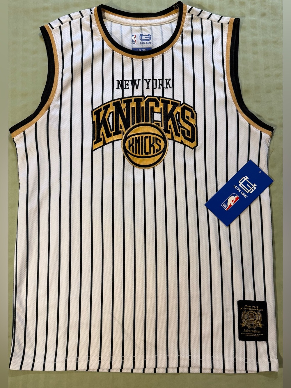 NBA New York Knicks White & Gold Pinstripe Jersey